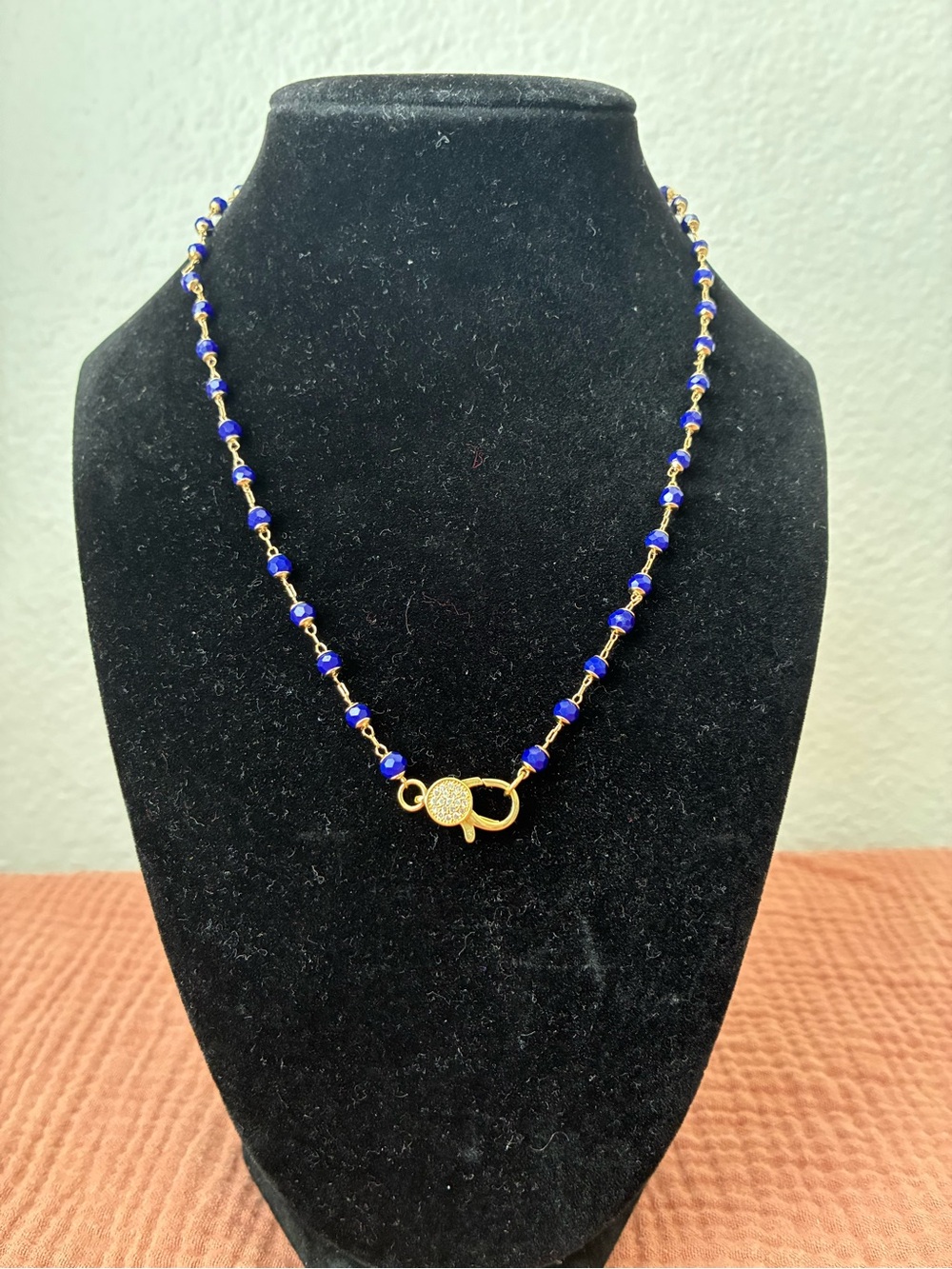 Blue Beaded Gold Accent Women's Necklace 18”